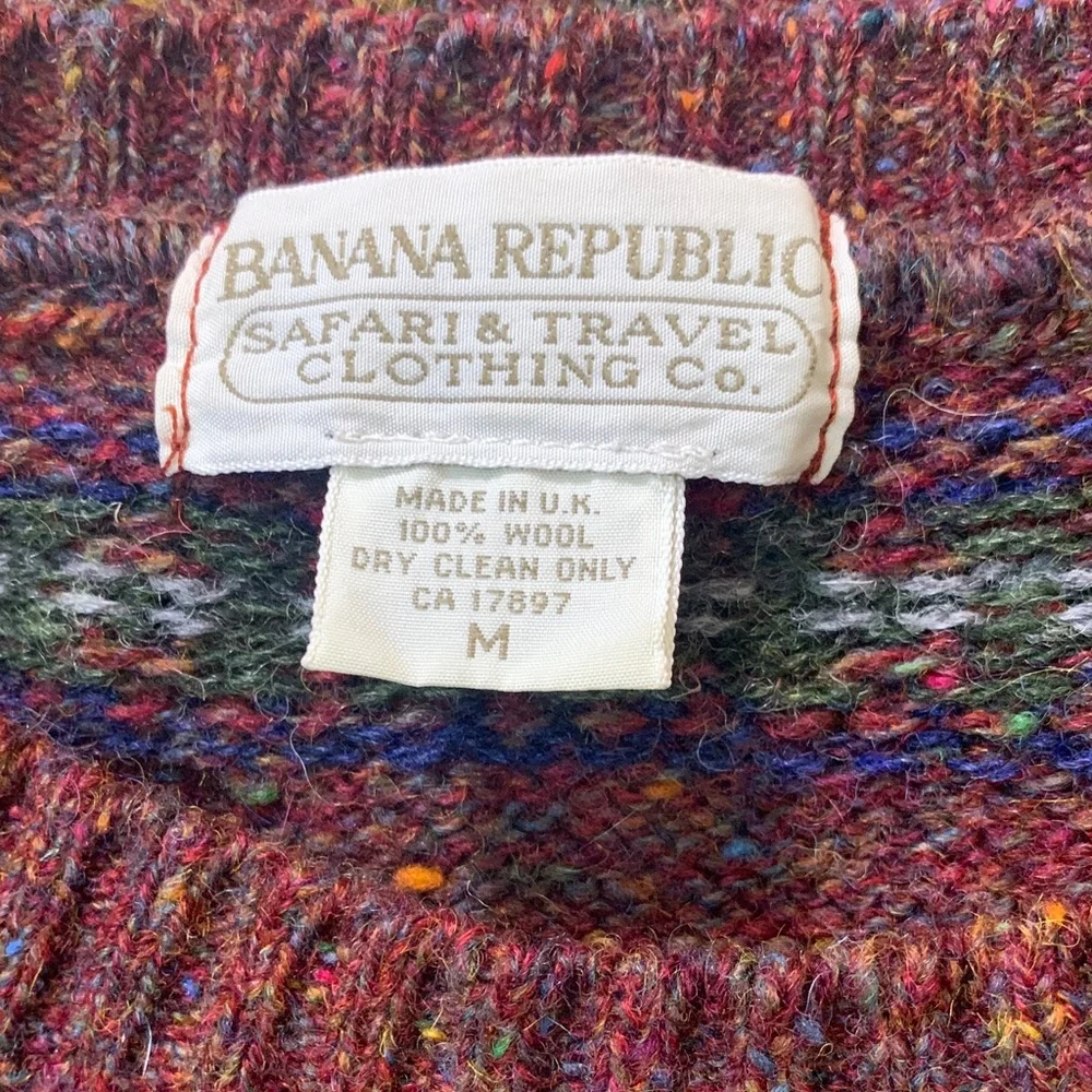Banana Republic‎ Sweater Mens Medium Multi Color Wool Fair Isle Vintage UK Made